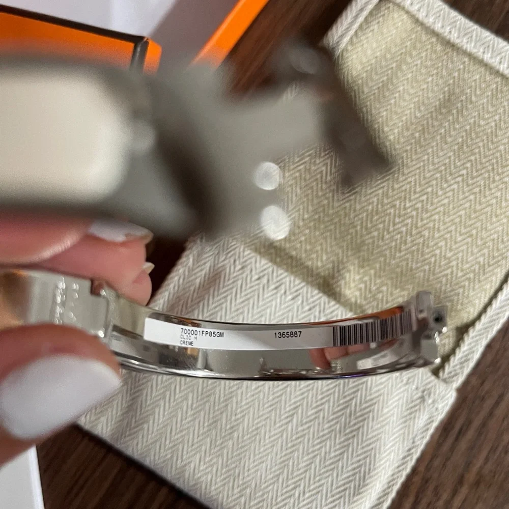 Hermes Clic H Bracelet in Cream & Silver